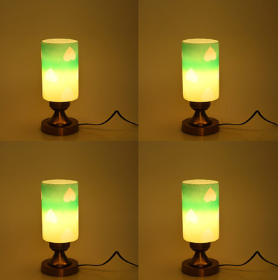 AFAST Stylish Table Lamp With Decorated Glass Shade, Round, LED Compatible,(Pack Of 4) Table Lamp(27 cm, Yellow, Green)