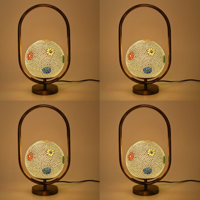 1st Time Decorative Oval Metal Mosaic Table Lamp With Decorative Colorful Glass Shade Table Lamp(34 cm, White, Brown)