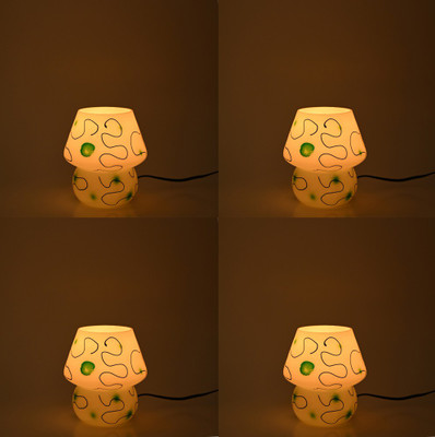 AFAST Stylish Table Lamp For Home Decoration, LED Compatible, Round , (Pack Of 4) Table Lamp(17 cm, White, Green)