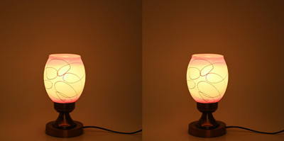 AFAST Stylish Table Lamp With Decorated Glass Shade, Round, LED Compatible,(Pack Of 2) Table Lamp(25 cm, White, Pink)
