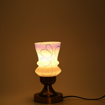 AFAST Stylish Table Lamp With Decorated Glass Shade, Round, LED Compatible Table Lamp(25 cm, White, Blue)