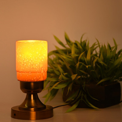 AFAST Stylish Table Lamp With Decorated Glass Shade, Round, LED Compatible Table Lamp(18 cm, Yellow, Gold)