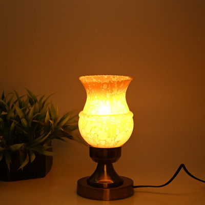 AFAST Stylish Table Lamp With Decorated Glass Shade, Round, LED Compatible Table Lamp(25 cm, Yellow)