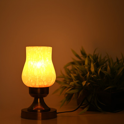 AFAST Stylish Table Lamp With Decorated Glass Shade, Round, LED Compatible Table Lamp(25 cm, Yellow)