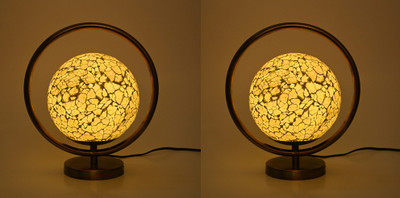 AFAST Mosaic Table Lamp With Designer Lighting Effects, (Pack Of 2) Table Lamp(26 cm, Grey, Gold)