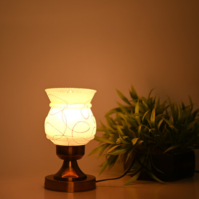 AFAST Stylish Table Lamp With Decorated Glass Shade, Round, LED Compatible Table Lamp(25 cm, White, Orange)