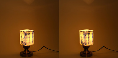 AFAST Stylish Table Lamp With Decorated Glass Shade, Round, LED Compatible,(Pack Of 2) Table Lamp(9 cm, Blue, Gold)
