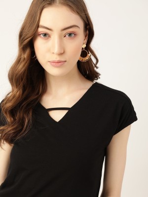 Dressberry Casual Solid Women Black Top