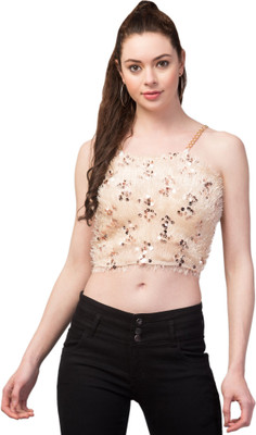 Neoamber Party Printed Women Beige Top