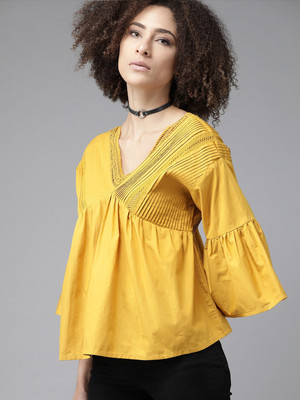 Roadster Casual Solid Women Yellow Top