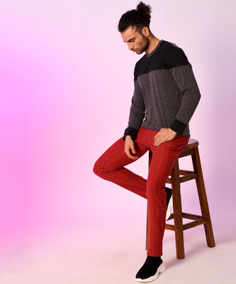 CAMPUS SUTRA Striped Men Red Track Pants