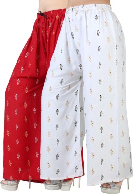 AREEBA COLLECTION Flared, Regular Fit, Relaxed, Tapered Women Red, White Trousers