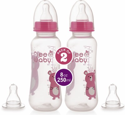Beebaby Easy-Start Feeding Bottle with 4 Nipples, Pack of 2, BPA Free, 8M+ - 250 ml(Pink)