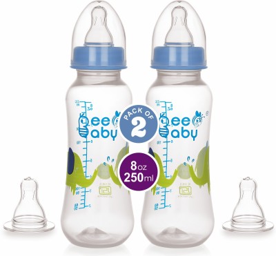Beebaby Easy-Start Feeding Bottle with 4 Nipples, Pack of 2, BPA Free, 8M+, (Blue) - 250 ml(Blue)