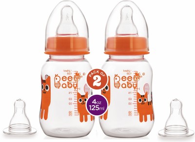 Beebaby Easy-Start Feeding Bottle with 4 Nipples, Pack of 2, BPA Free, 4M+, (Orange) - 125 ml(Orange)