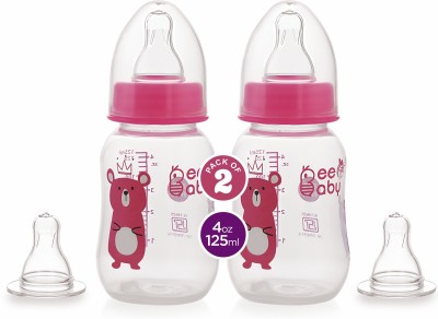 Beebaby Easy-Start Feeding Bottle with 4 Nipples, Pack of 2, BPA Free, 4M+, (Pink) - 125 ml(Pink)