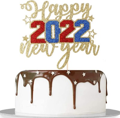 Festiko Festiko 2022 Happy New Year Cake Topper Golden Gli Cake Topper(Multi color Pack of 1)