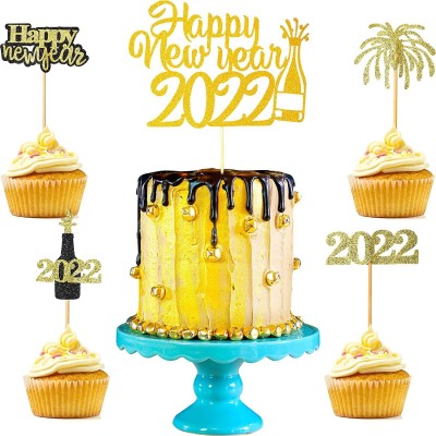 Festiko Festiko 25 Pieces Happy New Year Topper Gold Glitt Cake Topper(Multi color Pack of 1)