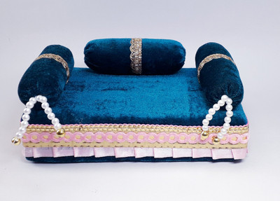 R D Handicraft Thakur ji Singhasan/ Laddu Gopal ji Singhasan/ Bal Gopal ji Singhasan Silk All Purpose Chowki(Blue, Pack of 1)