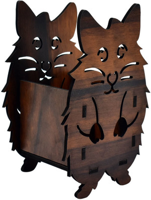 Giftwala 1 Compartments Wooden Pen With Mobile Stand(Brown)