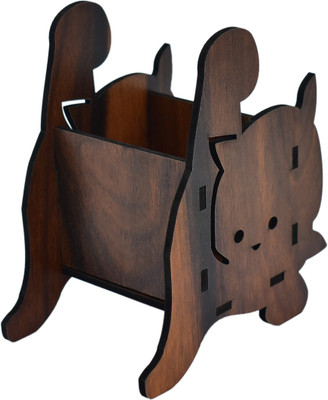 Giftwala 1 Compartments Wooden Pen With Mobile Stand(Brown)