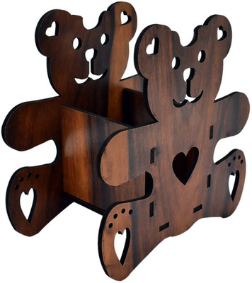 Giftwala 1 Compartments Wooden Pen With Mobile Stand(Brown)