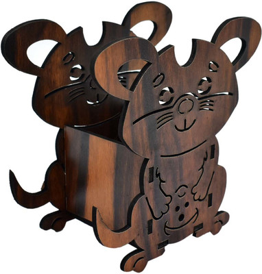 Giftwala 1 Compartments Wooden Pen With Mobile Stand(Brown)