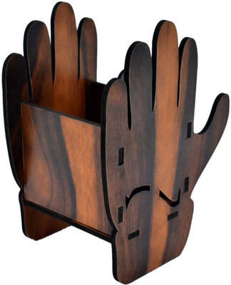 Giftwala 1 Compartments Wooden Pen With Mobile Stand(Brown)