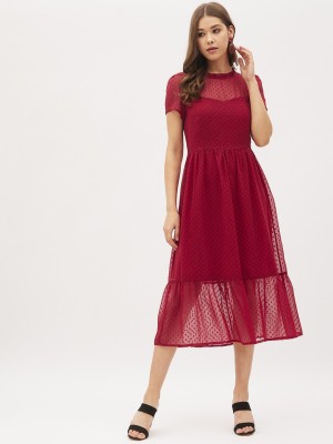 HARPA Women Fit and Flare Maroon Dress