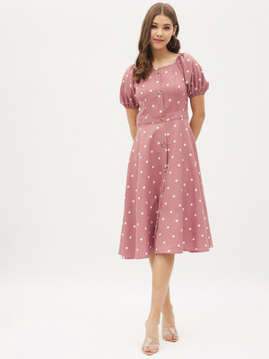 HARPA Women A-line Pink Midi/Calf Length Dress