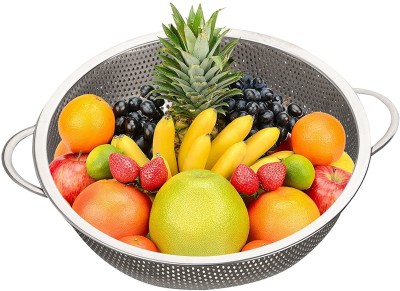 SKYZONE Colander Strainer Drainer with Handle for Rice Washing Bowl Basket Stainless Steel Fruit & Vegetable Basket(Silver)
