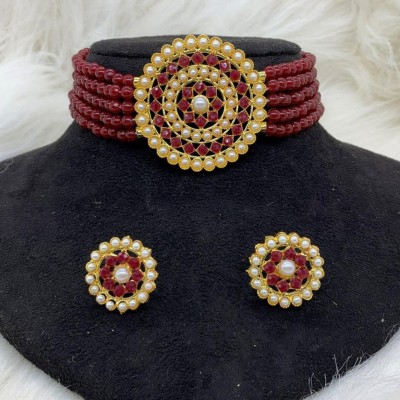 GEODE DELIGHT Alloy Gold-plated Maroon Jewellery Set(Pack of 1)