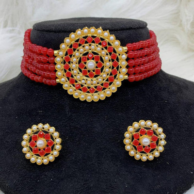 GEODE DELIGHT Alloy Gold-plated Red Jewellery Set(Pack of 1)