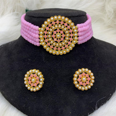 GEODE DELIGHT Alloy Gold-plated Pink Jewellery Set(Pack of 1)