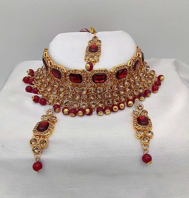 White pearl Alloy Gold-plated Maroon Jewellery Set(Pack of 1)