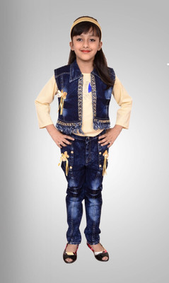 Billion Girls Party(Festive) Top Jeans, Jacket(Yellow)