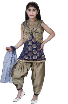 VIVEKGARMENT Girls Casual Patiala and Dupatta Set(Blue Pack of 1)