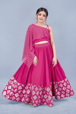 Fashion Dream Girls Lehenga Choli Ethnic Wear Printed Lehenga Choli(Pink, Pack of 1)