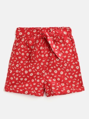 luyk Short For Girls Casual Printed Pure Cotton(Red, Pack of 1)