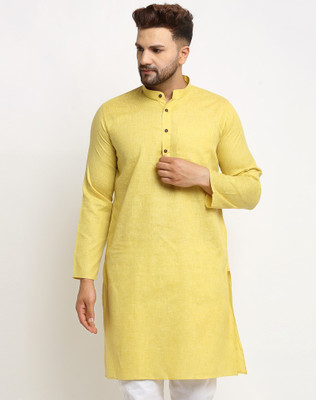 AEW DESIGNS Men Self Design Straight Kurta(Yellow)
