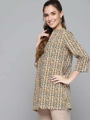 HERE&NOW Women Printed Straight Kurta(Beige)