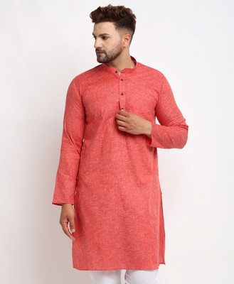 AEW DESIGNS Men Self Design Straight Kurta(Red)