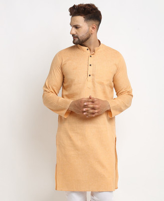 AEW DESIGNS Men Self Design Straight Kurta(Beige)