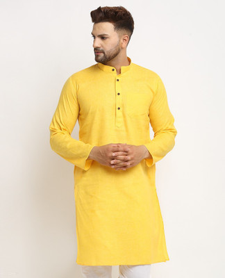AEW DESIGNS Men Self Design Straight Kurta(Yellow)