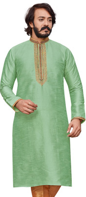 Kunj Creation Men Self Design Straight Kurta(Light Green)