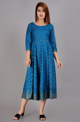 Janki Creation Women Printed Anarkali Kurta(Blue)