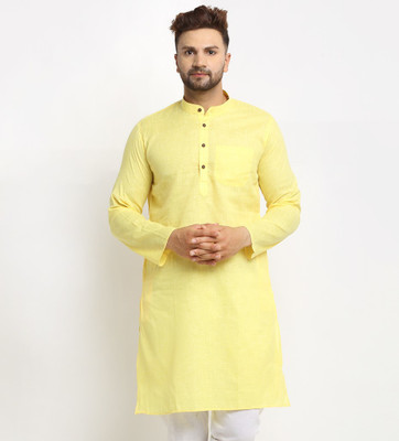 AEW DESIGNS Men Self Design Straight Kurta(Yellow)