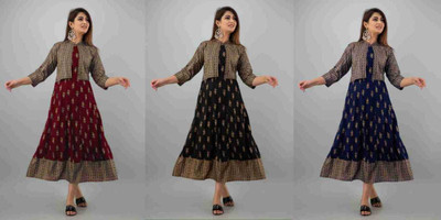 ZOYA FEBRIC Women Printed Anarkali Kurta(Maroon)