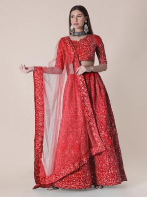 atsevam Embroidered, Self Design Semi Stitched Lehenga Choli(Red)