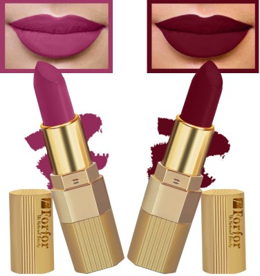 FORFOR Xpression Weightless Matte Lipstick Creamy , Long Lasting Pack 2 (5-8 hrs stay)(Berry Maroon ,Magenta, 7 g)